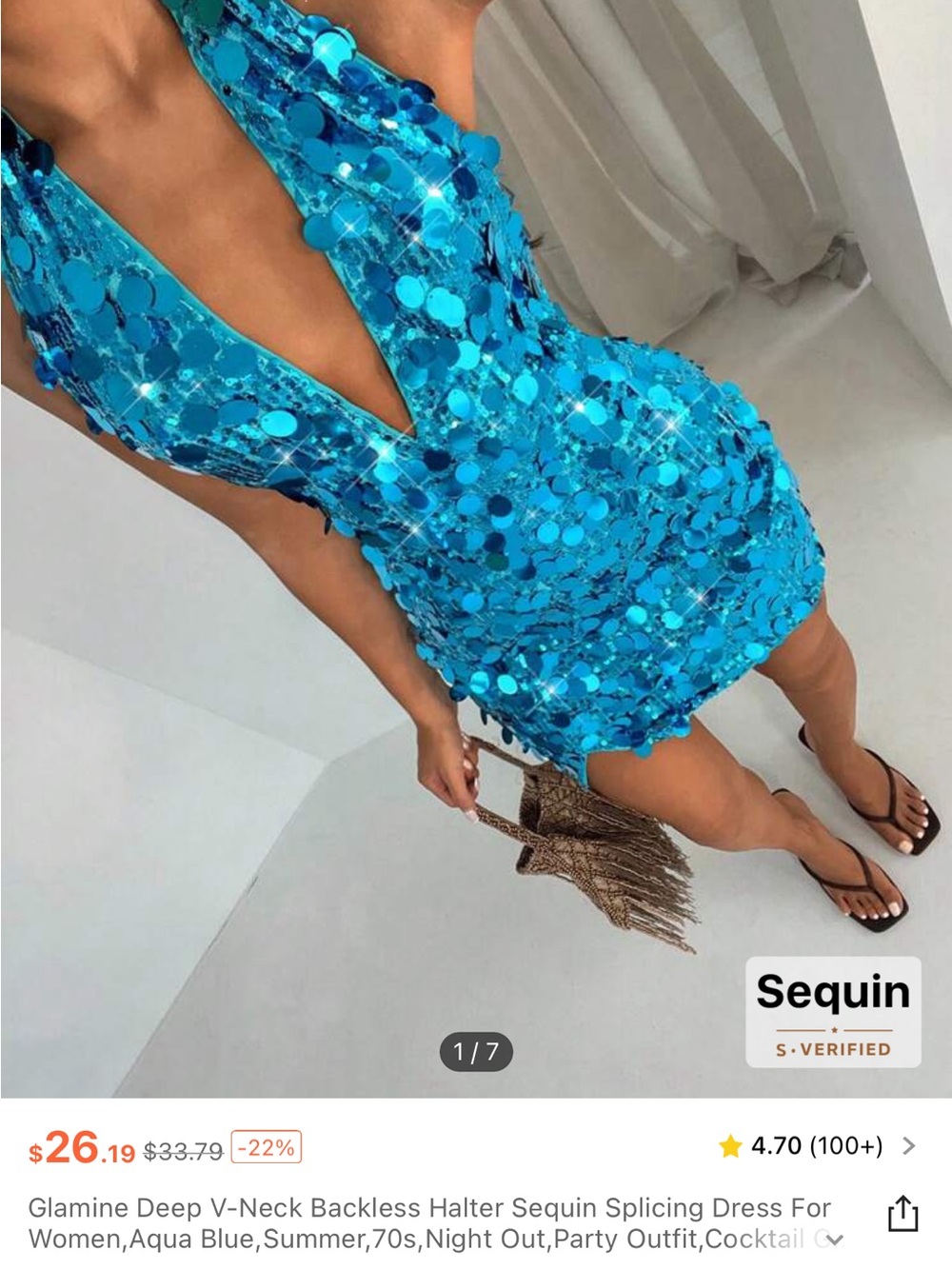 SHEIN Aqua Blue Sequin Mini Dress